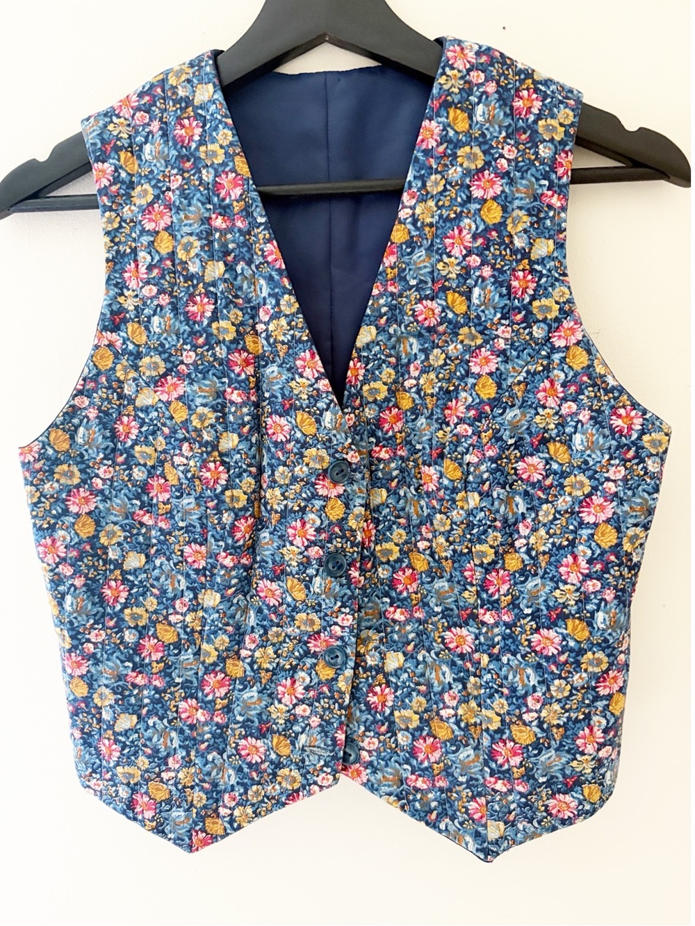 Quilted hand made floral button up vest